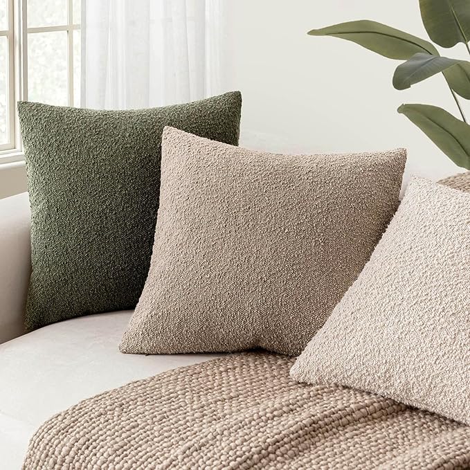 Foindtower Pack of 2, Decorative Textured Boucle Throw Pillow Covers Neutral Accent Solid Pillow Cases Soft Couch Cushion Case for Chair Sofa Bedroom Living Room Home Decor 22x22 Inch Light Khaki Tan