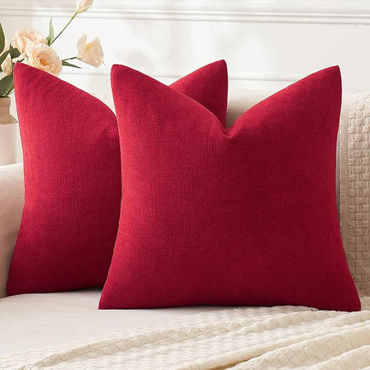 MIULEE Red Couch Pillow Covers 20x20 Inch, Set of 2 Soft Decorative Square Throw Pillow Covers Christmas Farmhouse for Sofa Living Room Bed