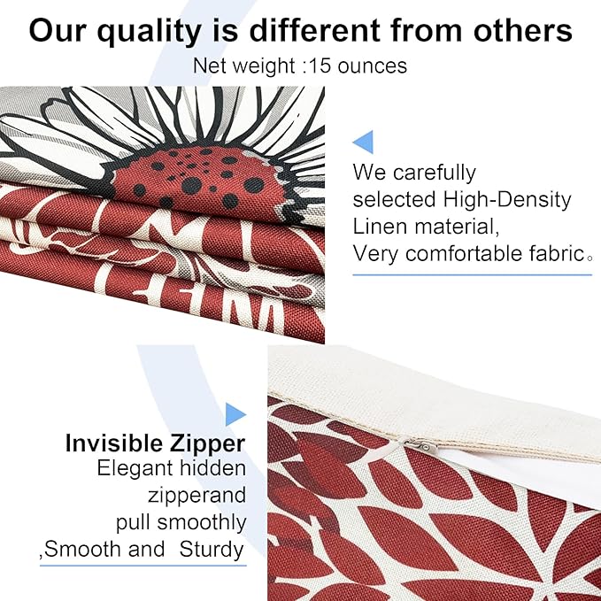 Wine Red Linen Decorative Throw Pillow Covers18x18 Pillow Covers for Couch Sofa Bed Living Room,Set of 4 Boho Pillow Covers Square Outdoor Throw Pillow Cover Cushion Farmhouse Home Decor