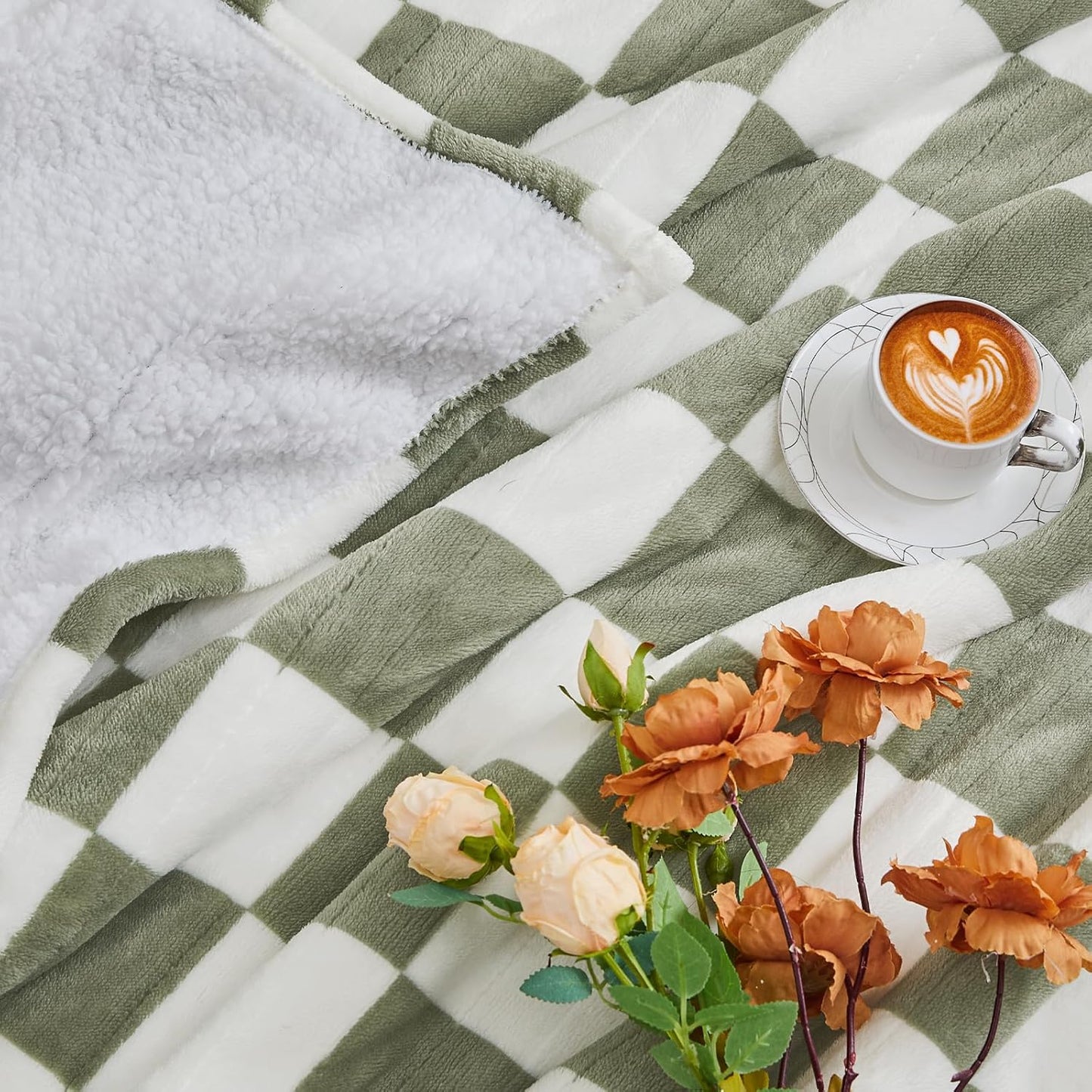 Sage Green Heated Throw Blanket Electric, 50X60 Heating Blanket with 10 Heat Levels & 8 Hours Auto Off for Lap, Checkered Plaid Soft Sherpa Blankets Warmer Gifts for Couch Grandma Women Adults, ETL