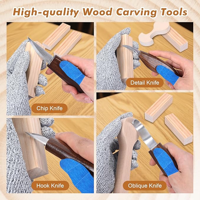 Ninonly 42pcs Wood Carving Tools Kit, Wood Whittling Knife Set for Beginners, Wood Carving Knife Set with 12 Basswood Blocks, Woodworking Kit DIY Hobbies for Adults Spoon Bowl Kuksa Cup