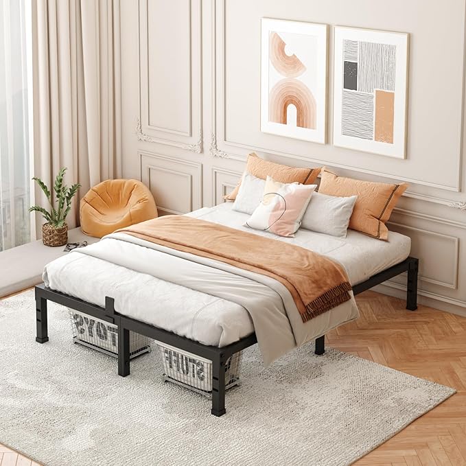 FUIOBYVV California King Bed Frame,12 Inch Metal Platform with Steel Slats,Heavy Duty 3500lbs Support,No Box Spring Needed,Non-Slip Mattress Stopper,Underbed Space,Quiet and Sturdy,Easy Assembly