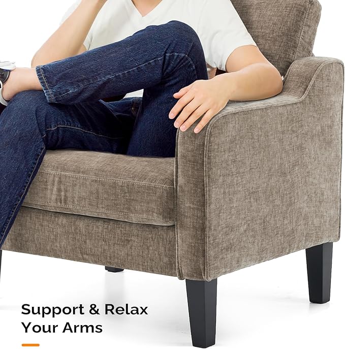 VINGLI Accent Chairs Set of 2 Living Room Chairs Light Brown Reading Chair for Bedroom Scooped Arm Chair Mid Century Modern Accent Chairs Upholstered Comfy Chair for Apartment, Waiting Room