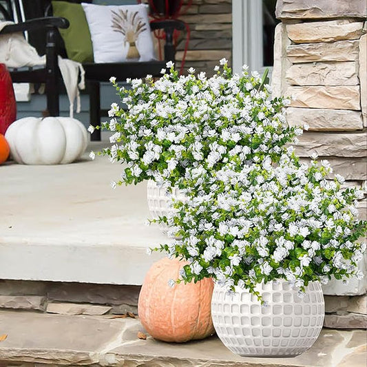 Outdoor Artificial Flowers UV Resistant, 20 Bundles Fake Realistic Floral Greenery Plants for Outside Porch, Window Boxes, Garden, Yard, Inside Home Table Decor, White