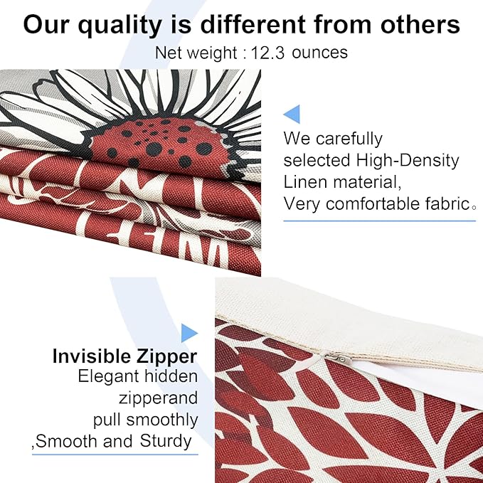 Wine Red Pillow Covers 16x16 inch Set of 4 Decorative Throw Pillow Covers for Sofa Couch Outdoor Throw Pillow Cover Farmhouse Cushion Linen Pillow Case Living Room Home Boho Modern Decor