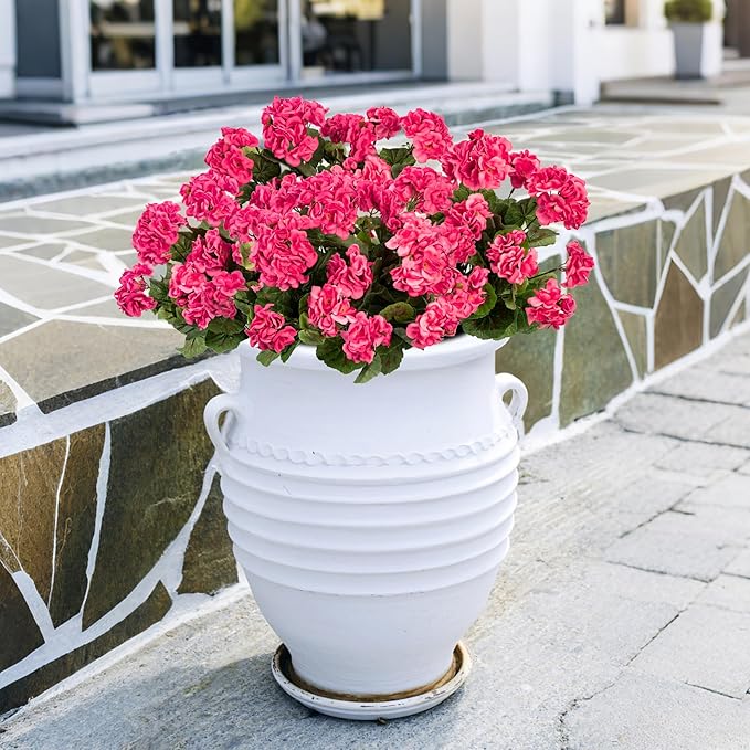 4PCS Home Decor Fake Plants Artificial Flowers Artificial Geraniums Outdoor Fake Flowers Artificial Flowers Fake Silk Bouquet, Fall Decor for Interior Porch Garden Decoration 14.4"(Rose Red)