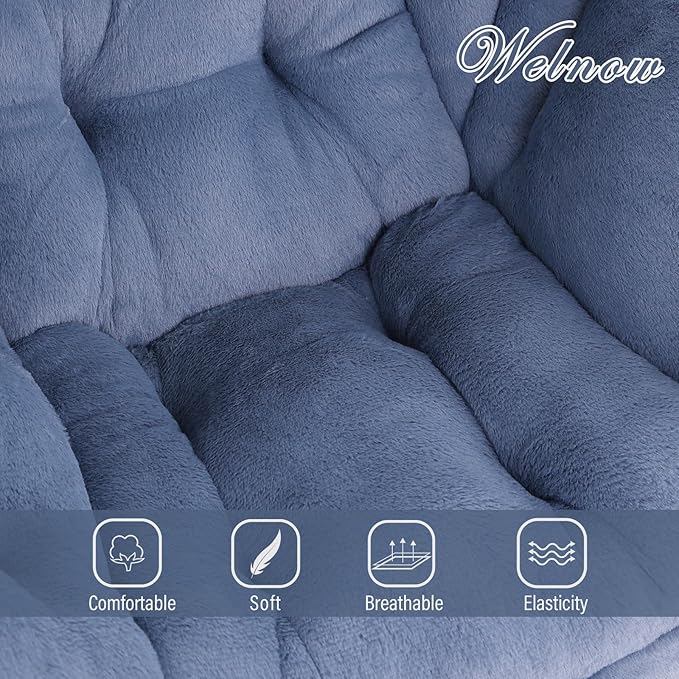 Welnow Lazy Chair with Ottoman, Modern Lounge Accent Chair with Armrests and a Side Pocket, Leisure Sofa Armchair Set, Reading Armchair with Footrest for Small Space, Plush Light Blue