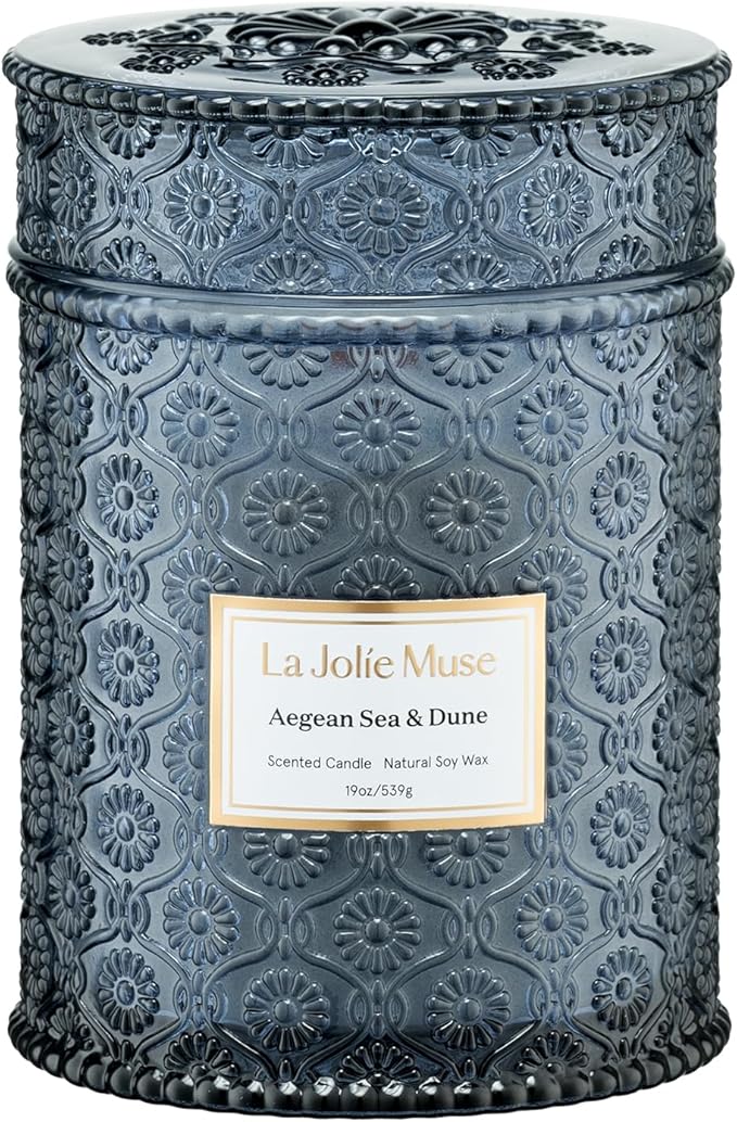 LA JOLIE MUSE Summer Marine Scented Candle, 19 Oz, Ocean Candle Gift, Natural Soy Candles for Home Scented, Long Burning Time, Large Glass Jar Candles