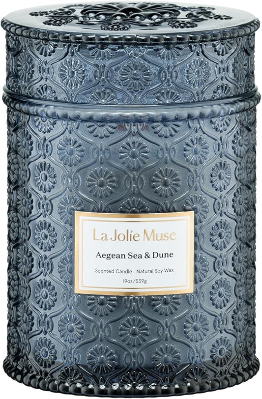 LA JOLIE MUSE Summer Marine Scented Candle, 19 Oz, Ocean Candle Gift, Natural Soy Candles for Home Scented, Long Burning Time, Large Glass Jar Candles