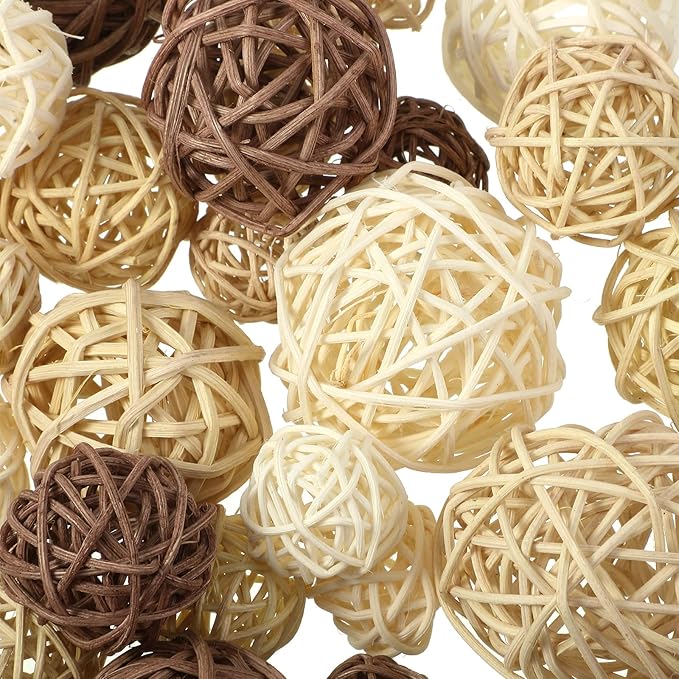 Patelai 36 Pcs Wicker Rattan Balls Decorative Balls for Vase Centerpiece Bowls Orbs Filler for Home Decor,4 Sizes