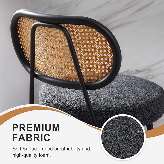 26" Rattan Barstools Set of 2, Counter Height Bar Chair with Black Metal Legs, Modern Armless Sherpa Pub Chair, Adjustable Feetpads Stools for Home Counter, Kitchen Dining Island, Cafe(Black)