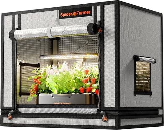 Spider Farmer Small Grow Tent for Aerogarden, Hydroponic Growing System, 24"x16"x20", with Roll-up Door, Removable Floor Tray, 2000D Thicken Mylar Canvas