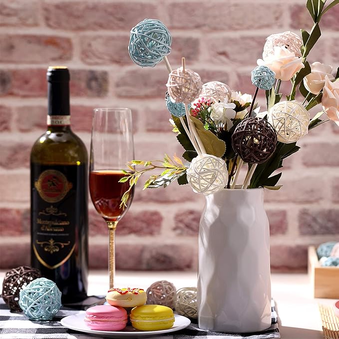 Patelai 36 Pcs Wicker Rattan Balls Decorative Balls for Vase Centerpiece Bowls Orbs Filler for Home Decor,4 Sizes(Blue, Brown, Dark Brown, White)