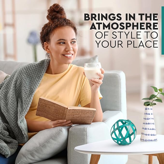 Everydecor Metal Decorative Sphere for Home Decor - Decorative Balls for Shelves, Centerpiece Bowls, Bookshelf - Decoration Orbs Accents for Living Room, Bedroom - Distressed Teal Shelf Spheres