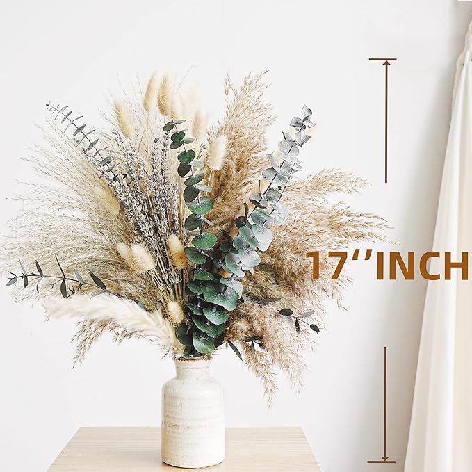 Green Pampas Grass Boho Bouquet – Exquisite Lavender and Eucalyptus Dried Flower Arrangements for Western Boho Decor – Rustic Flowers for Your Bohemian Home, Bedroom, and Wedding Table Décor