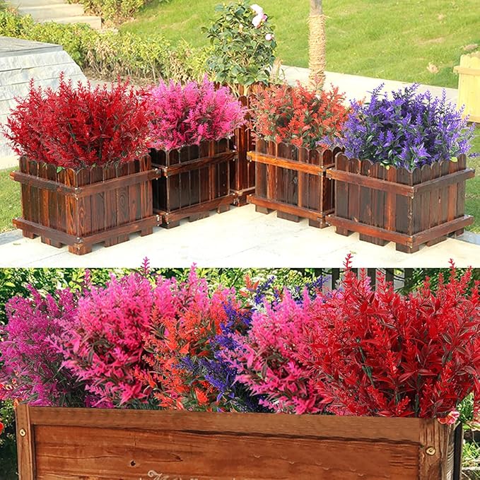 RECUTMS Artificial Plants Outdoor,8 Bundles Artificial Flowers Lavender Bouquet in Artificial Plant Arrangement,Spring Decor, Lavender Bouquets, Flower Plants Home Decor (Pink)