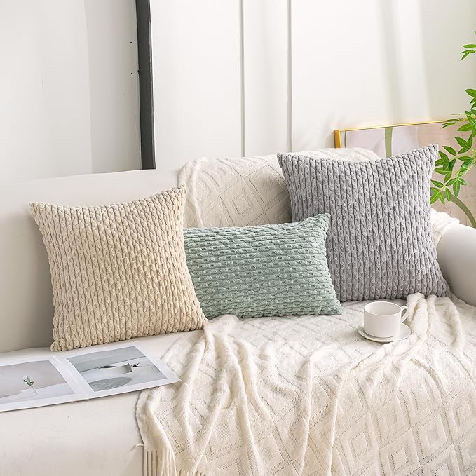 Set of 4 Grey Decorative Throw Pillow Covers 16x16 Inch Corduroy Pillow Covers for Bed Couch Sofa Living Room Soft Square Cushion Cases