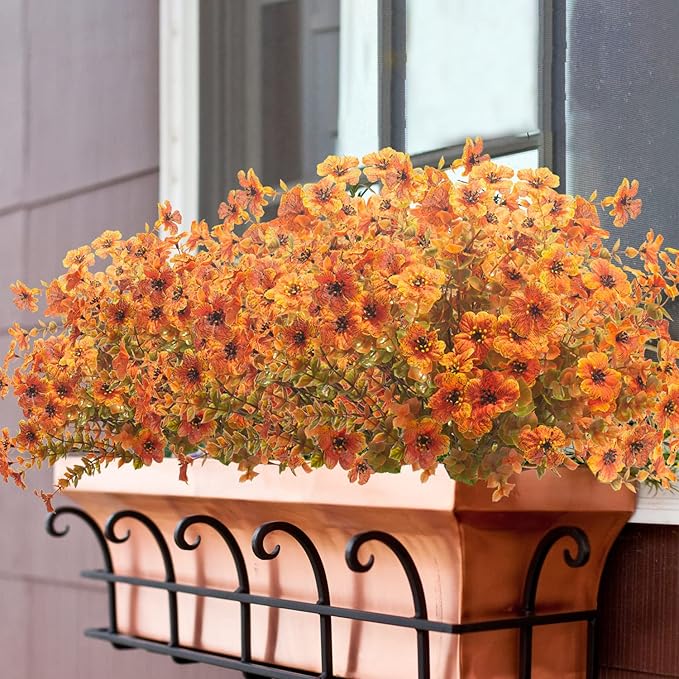 10 Bundles Artificial Fall Flowers Outdoor UV Resistant Fake Flowers