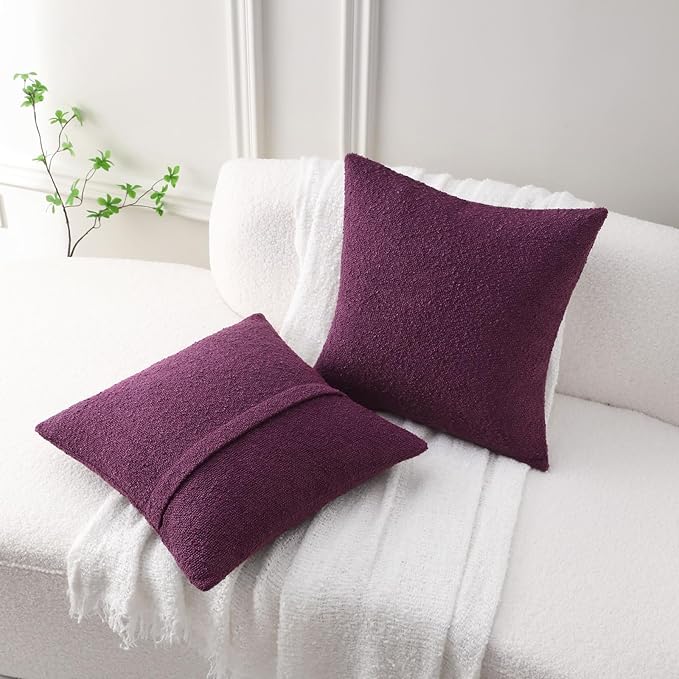 FUTEI Pack of 2 Purple Decorative Throw Pillow Covers 22x22 Inch Soft Cozy Solid Boucle Textured Cushion Case,Modern Home Decor for Couch Bed Living Room