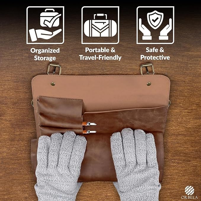 Orbela 16PCS Wood Carving Tools Set Heavy Duty with Leather Roll Bag - Complete Wood Carving Kit for Beginners & Experts, Whittling Knives, Wood Carving Chisels, Sharpening Strop, Gloves Woodworking