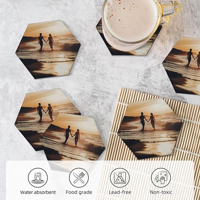 Sublimation Blanks Drink Coasters - Glazed Round Ceramic Absorbent Coasters with Cork Backing Pads,Thermal Transfer Printing Image, DIY Crafts, Painting, Gifts Wedding, and Home Decor (Hexagon 8)