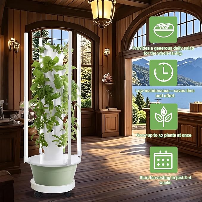 Hydroponic Growing System Kit with LED Grow Lights, Vertical Hydroponic Tower, Indoor Herb Garden, 32 Planting Pods,Lettuce Growing Garden