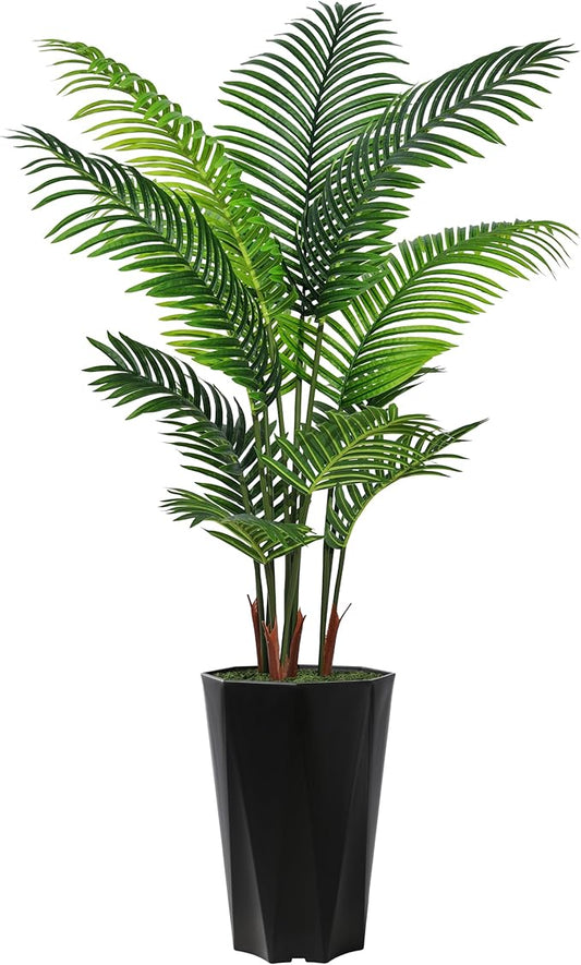 Artificial Palm Tree 5FT - Faux Plant with Black Diamond Planter - Tall Fake Tropical Areca Floor Plant Potted - Artificial Silk Tree for Home Office Living Room Decor Indoor