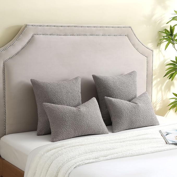 FUTEI Pack of 2 Light Grey Decorative Throw Pillow Covers 26x26 Inch Soft Cozy Solid Boucle Textured Euro Pillow Shams,Modern Home Decor for Couch Bed Living Room