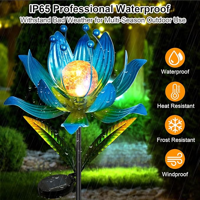 Wind Spinners Outdoor, 38 Inch Metal Wind Spinner Yard Art with Stake, Colorful Solar Windmill for Yard and Garden Lawn Patio Farmhouse Decor-Blue