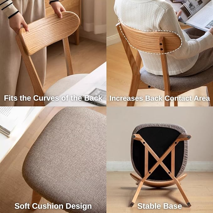 100% Solid Oak Wooden Dining Chairs - Practical Kitchen Chairs with Upholstered Cushion - Wood Chair for Dining Room, Kitchen (1, Natural with Grey Cushion)