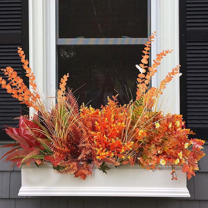 GTIDEA 27 Bundles Artificial Fall Flowers for Outdoors Decoration UV Resistant Fake Outdoor Fall Plants Autumn Plastic Flowers for Planters Window Box Garden Porch Indoor Home Thanksgiving Decor