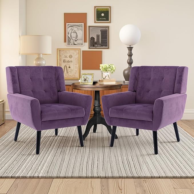 NicBex Accent Chair Set of 2, Modern Chair for Living Room Upholstered Foam Filled Living Room Chairs with Metal Legs Velvet Cozy Lounge Armchair for Living Room Bedroom,Lavender Purple