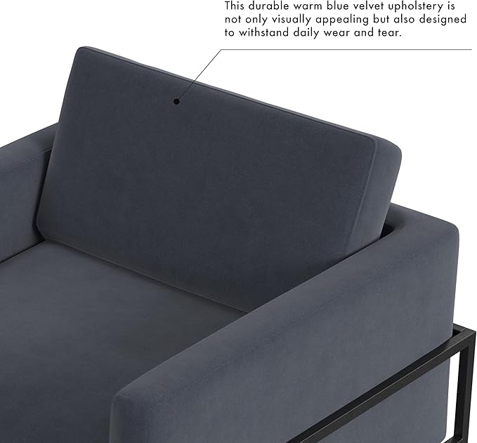 HomePop Modern Metal Frame Accent Chair Home Décor|Accent Chairs for Living Room & Bedroom - Steel Blue Velvet