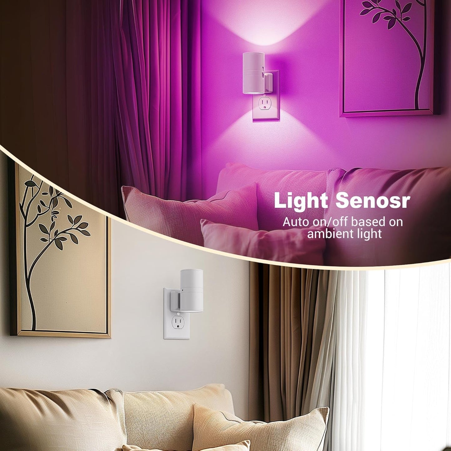 JandCase Color Night Light, LED Night Lights Plug into Wall, Color Changing Nightlight RGB with Light Sensor,Kids Gifts, Halloween, Christmas, Holiday, Hallway Bedroom Kids Room, 2 Pack