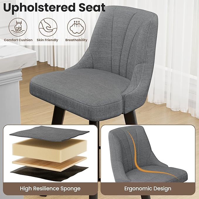 Counter Height Swivel Bar Stool, 24" Upholstered Fabric Barstools Set of 3, Counter Stool Chair with Back & Solid Wood Legs for Kitchen Island Dining Room (Dark Gray)