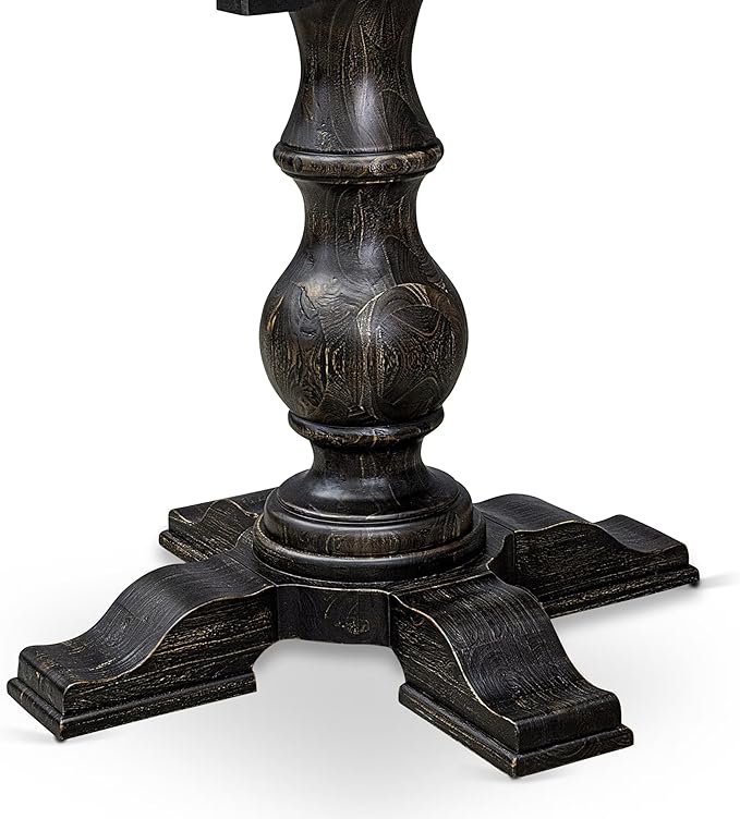 F55-11-TP - Mid Century Dining Table with Acacia Wood Round Tabletop, Sand Blasted Black Finish