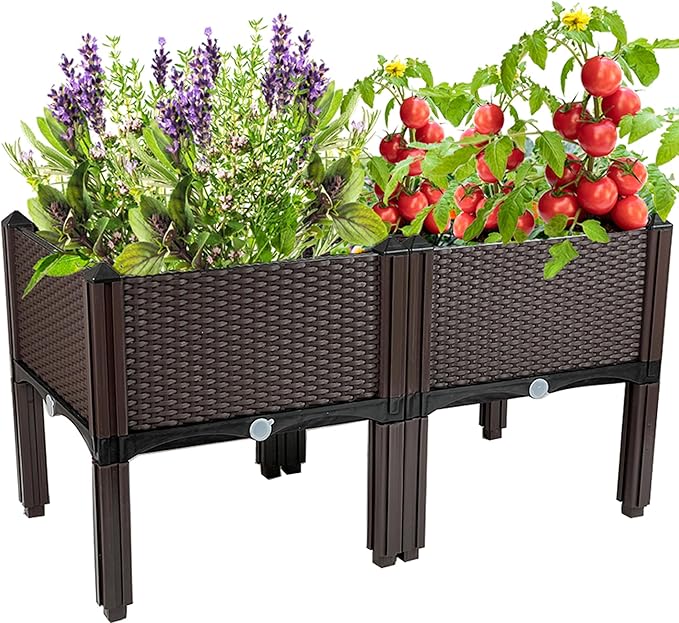 Raised Garden Bed with Legs Plastic Elevated Planters for Outdoor Plants Box Kits for Garden Patio Deck Balcony with Drainage Holes to Planting Flowers,Vegetables,Tomato and Herbs