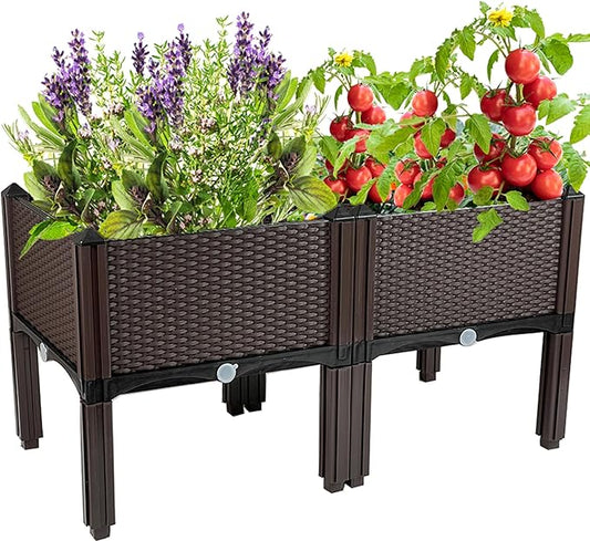 Raised Garden Bed with Legs Plastic Elevated Planters for Outdoor Plants Box Kits for Garden Patio Deck Balcony with Drainage Holes to Planting Flowers,Vegetables,Tomato and Herbs