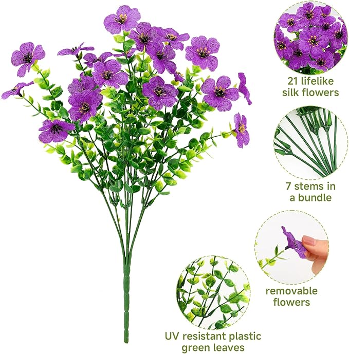 SHareconn 36 Bundles Artificial Flowers for Outdoors Decoration, Faux Plants Fake Silk Colorful Daisy Eucalyptus Lavender, UV Resistant for Outside Home Porch Patio Indoor Spring Decor, Mix 5 Colors