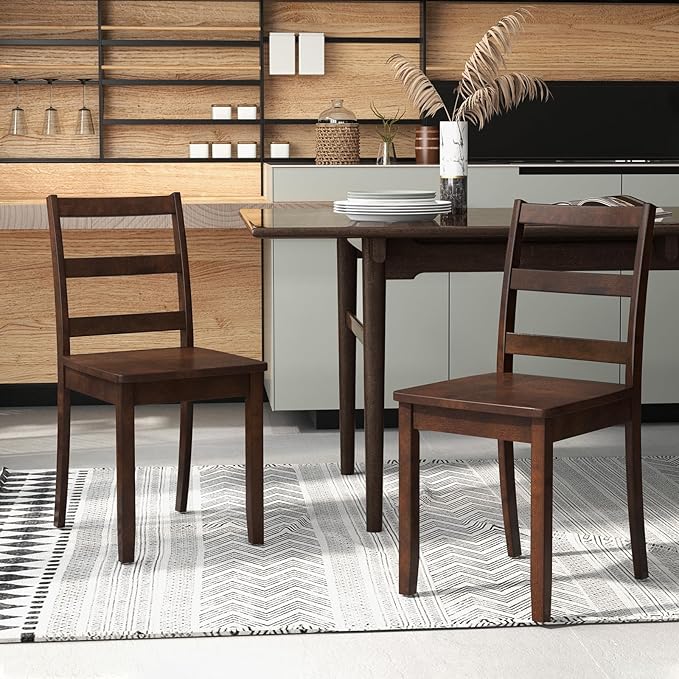 NAFORT Wooden Dining Chairs Set of 2, Ladder High Back Kitchen Side Chair with Solid Rubber Wood Legs, Farmhouse Dining Room Chairs for Dining in Kitchen, Living Room, Home Working and Restaurant