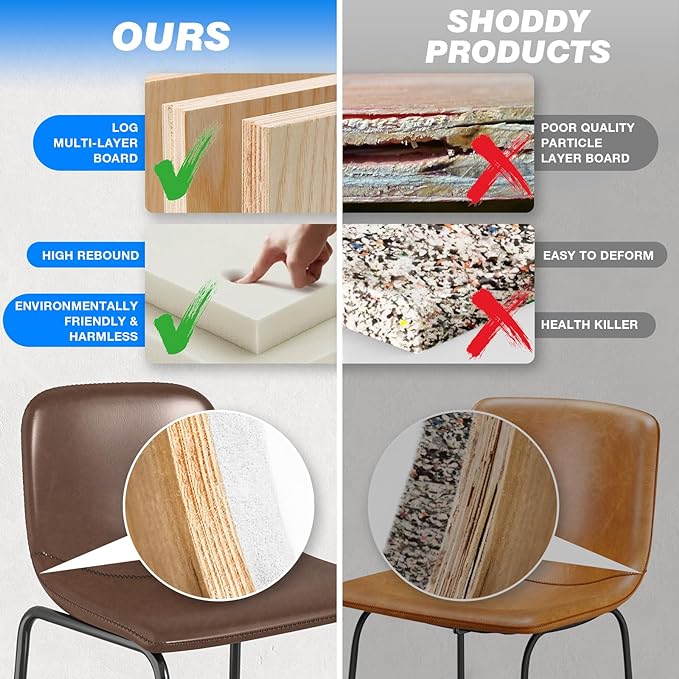 Rfiver Pu Faux Leather Bar Stools Set of 4, Industrial Pub Barstools with Back and Footrest, Modern Armless Bar Height Stool Chairs (Brown, 24" Counter Chair x4)