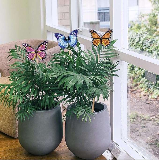 Yanfairy 8 Pcs Butterfly Diamond Painting Kits, Diamond Art Kits for Garden Decor, Butterfly Stakes Gem Art Kits Art and Crafts for Adults, Diamond Dots Painting with Diamond Home Decor