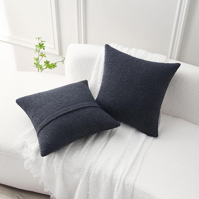 FUTEI Pack of 2 Navy Blue Decorative Throw Pillow Covers 26x26 Inch Soft Cozy Solid Boucle Textured Euro Pillow Shams,Modern Home Decor for Couch Bed Living Room