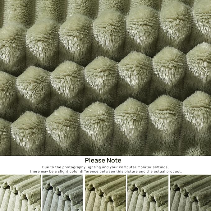 Geniospin Fleece Throw Blanket, 280GSM Extra Soft Lightweight Blanket with Strip, Plush Fuzzy Cozy Blankets and Throws for Couch, Bed, Sofa Cozy, Warm and Breathable (Sage Green, 60x80 inches)