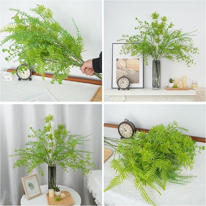 8PCS Artificial Greenery Stems,35''Faux Greenery Eucalyptus Fern Stems Picks for Floral Arrangements with 8 Kinds of Fake Plastic Plants Table Vase Filler Decor for Farmhouse Indoor Outdoor