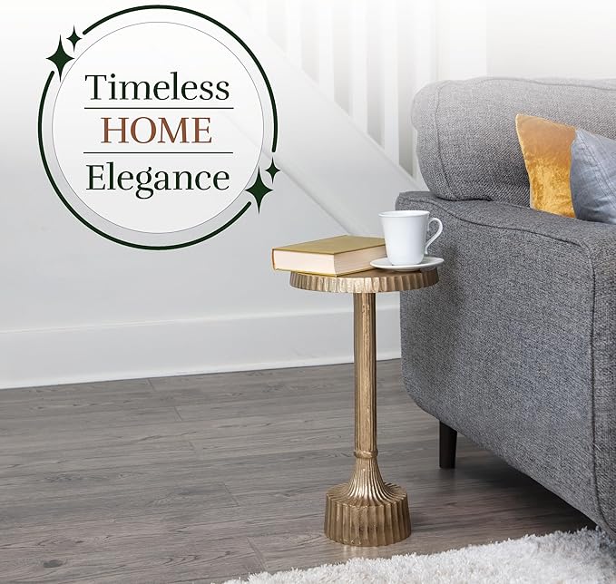 OBJET D'ART Small Round Gold End Tables, Inverness, 22'' Height, Vintage Metal Accent, Side, Pedestal, Coctail and Drink Tables for Living Room and Small Spaces