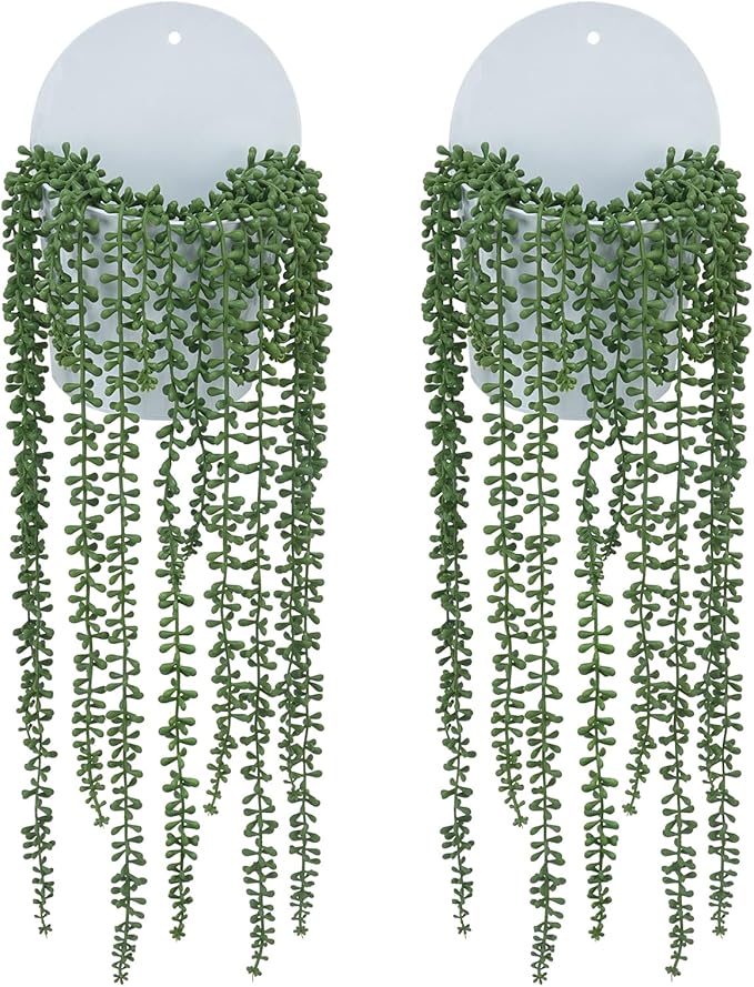 4 Pack String of Pearls Artificial Plant with Wall Planters 29.5 Inch Faux Hanging Succulents Pearl Fake Draping Plants in Pots for Home Indoor Outdoor Shelf Wall Decor