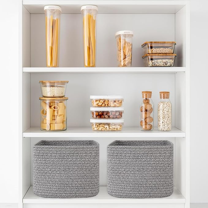 OIAHOMY 9”x9”x7” Storage Cubes, Cotton Rope Woven Baskets for Organizing, Cube Storage Bin, Small Gift Basket for Shelf, 3-Pack, Grey