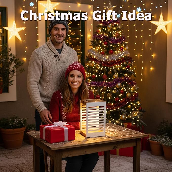 Solar Lantern with Handle - Outdoor Metal Solar Light (7.87×13.78"), Waterproof & Rustproof, 8H Auto-On Warm White Light, Portable for Patio, Porch, Balcony & Garden Decor (Single Pack, White)