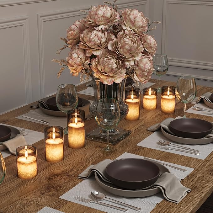 Ice Crystal Real Wax Glass Flameless Candles with Remote & Timer, Battery Operated Candles with Warm Flickering Flame, Realistic LED Candle for Wedding Home Decor [D3×H4/5"/6"] Grey, 3Pack